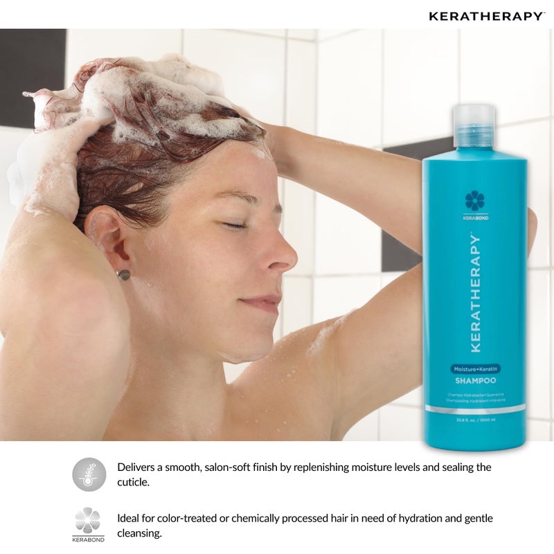 KERATHERAPY Keratin Infused Moisture Shampoo, 33.8 fl. oz., 1000 ml - Anti Frizz Moisture Shampoo for Oily Scalp and Dry Ends - Kerabond Technology, Aloe Vera, & Willow Bark - Sulfate & Paraben Free - Image 3